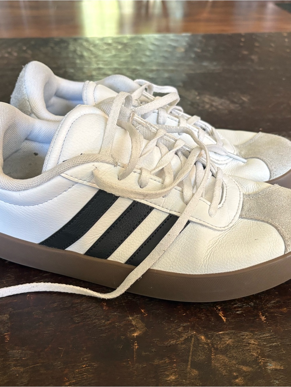 Adidas Kids VL Court 3.0 White Sneakers with Black Stripes and Gum Sole
